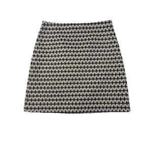 LOFT A Line Mini Skirt Geometric Print Metallic Thread Black White Gold Size 4